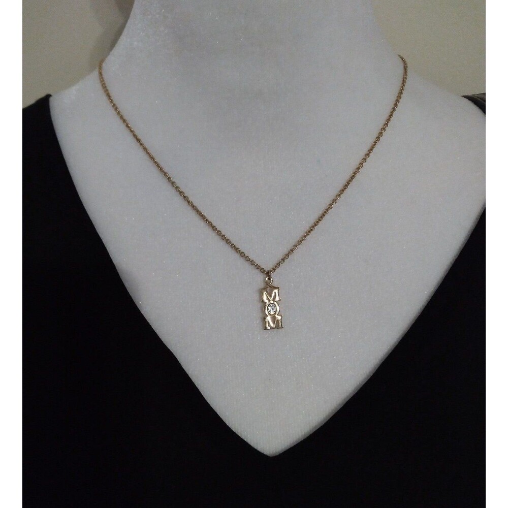 Vintage Avon Gold Toned Pave MOM Pendant Necklace